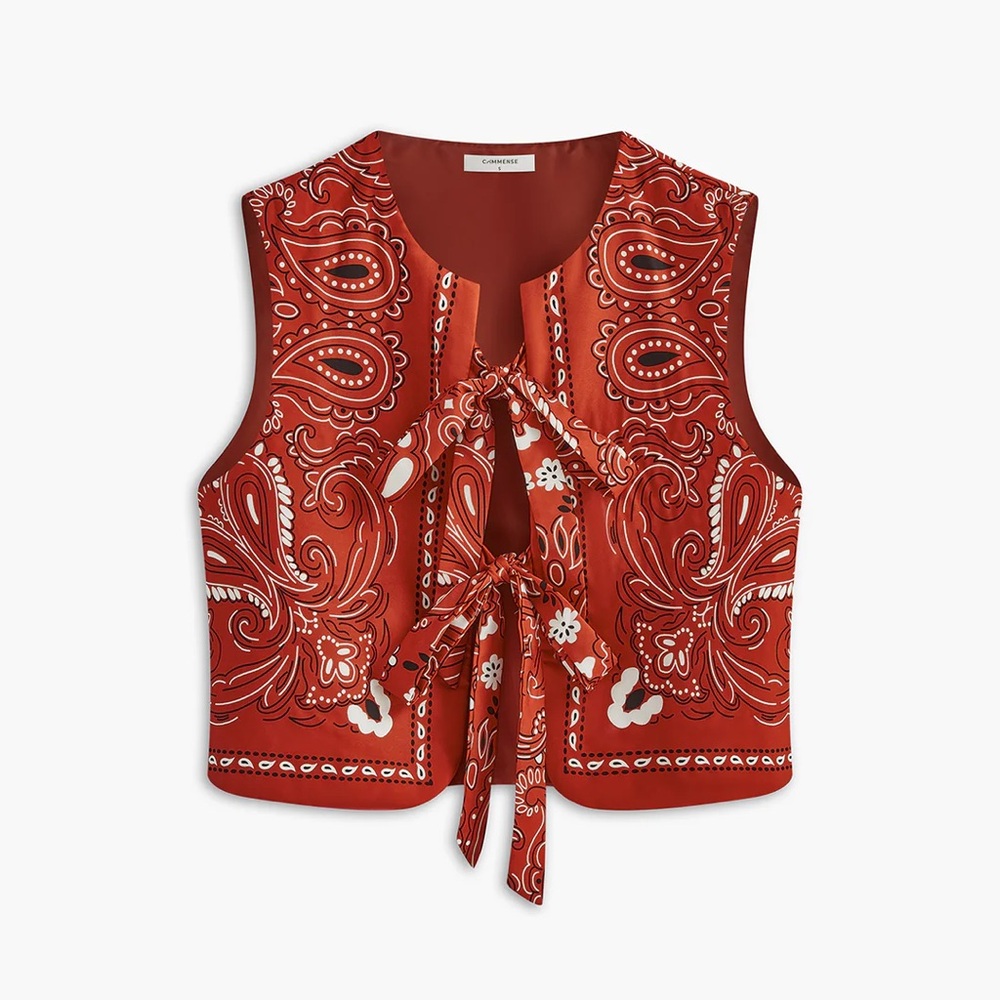 Commense Red XL Paisley Printed Tie Front Vest NWT$28